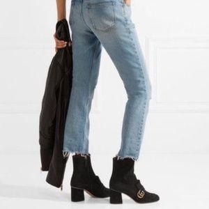 GUCCI Marmont GG Black Suede Fringe Boots 38.5